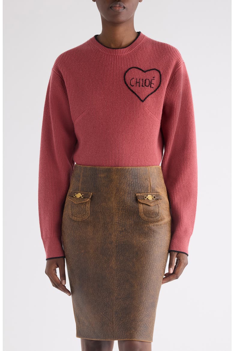 Embroidered Logo Crop Wool & Cashmere Sweater, Main, color, COPPERY PINK