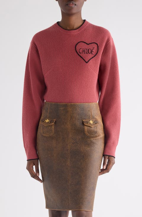 Embroidered Logo Crop Wool 
Cashmere Sweater