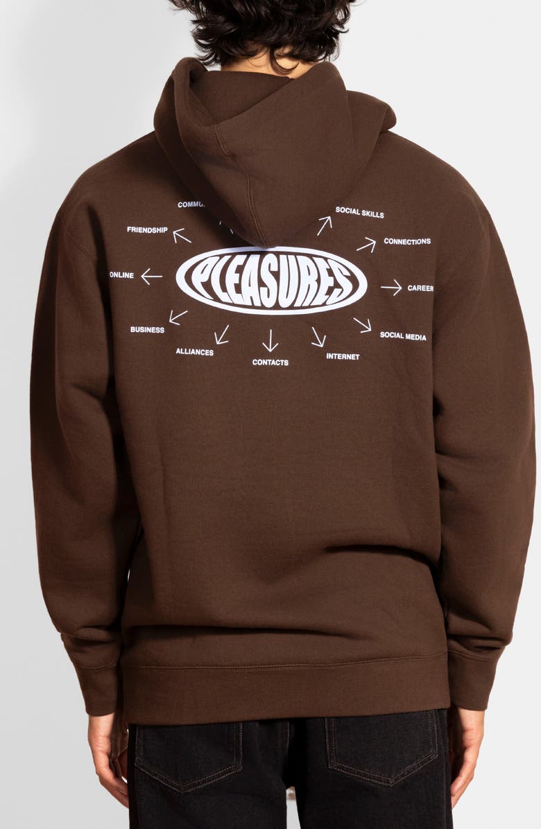 PLEASURES Overview Logo Graphic Hoodie, Alternate, color, Brown