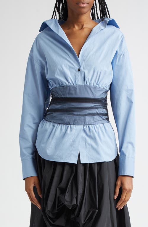 renaissance renaissance Drew Tulle Waist Cotton Poplin Shirt in Blue/Black 