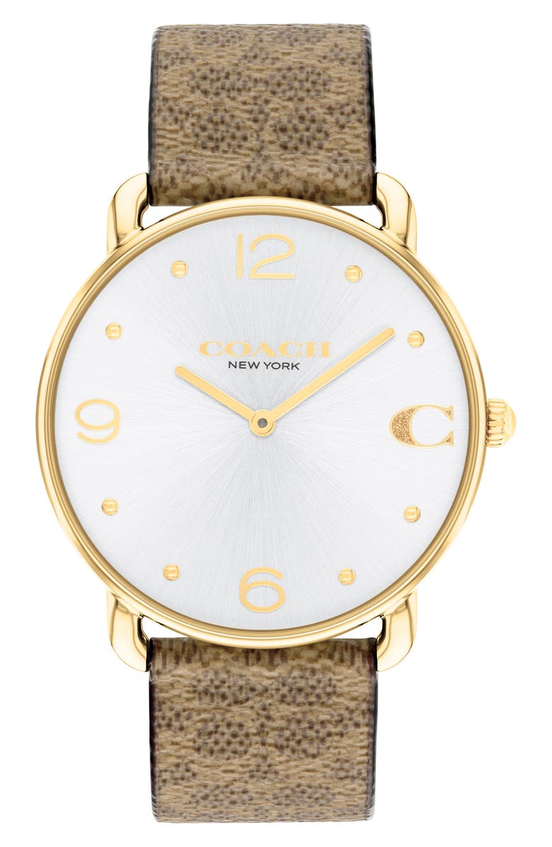 COACH Elliot Snake Print Leather Strap Watch, 36mm, Main, color, Silver White