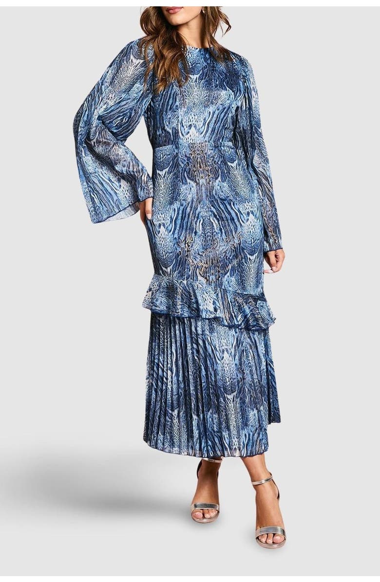 Coast Flare Sleeve Animal Print Midi Dress, Alternate, color, Blue