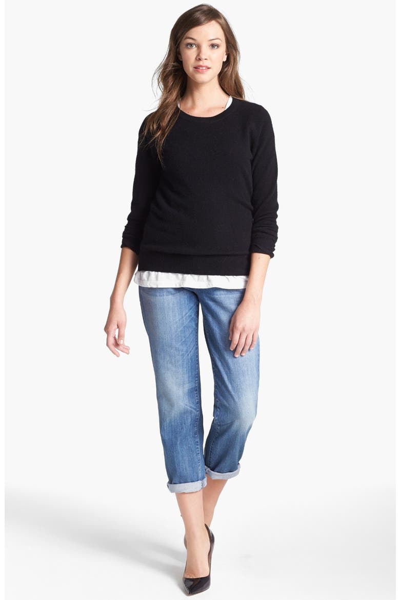 Long Sleeve Crewneck Cashmere Sweater, Main, color, BLACK