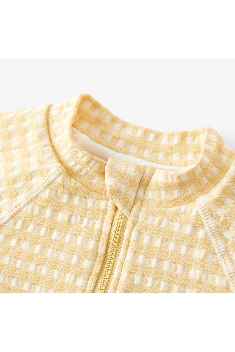 Zipper Shortall Swimsuit, Alternate, color, Yellow Gingham 