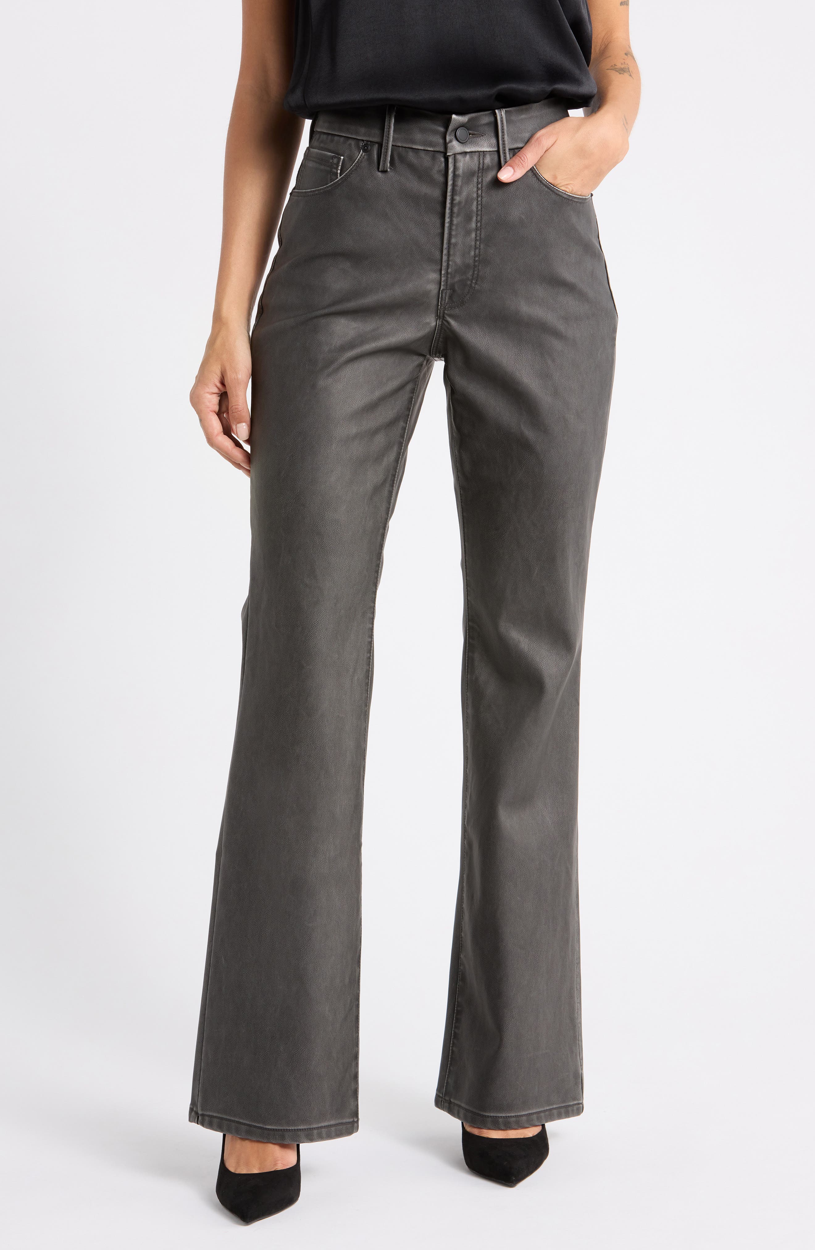 High Waist Faux Leather Bootcut Pants