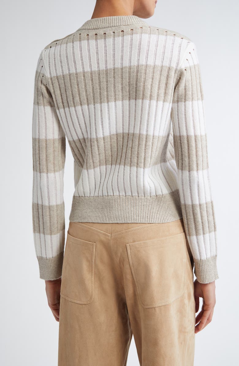 Max Mara Alfeo Stripe Rib Wool & Cashmere Crop Sweater, Alternate, color, White