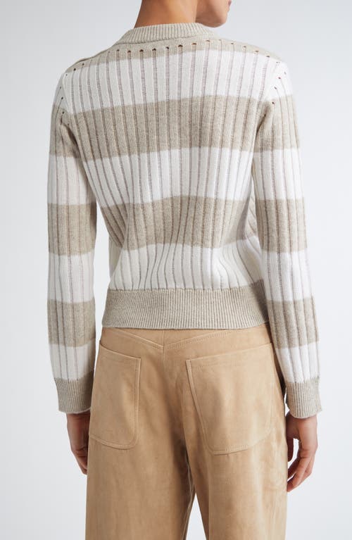 Max Mara Alfeo Stripe Rib Wool & Cashmere Crop Sweater In White