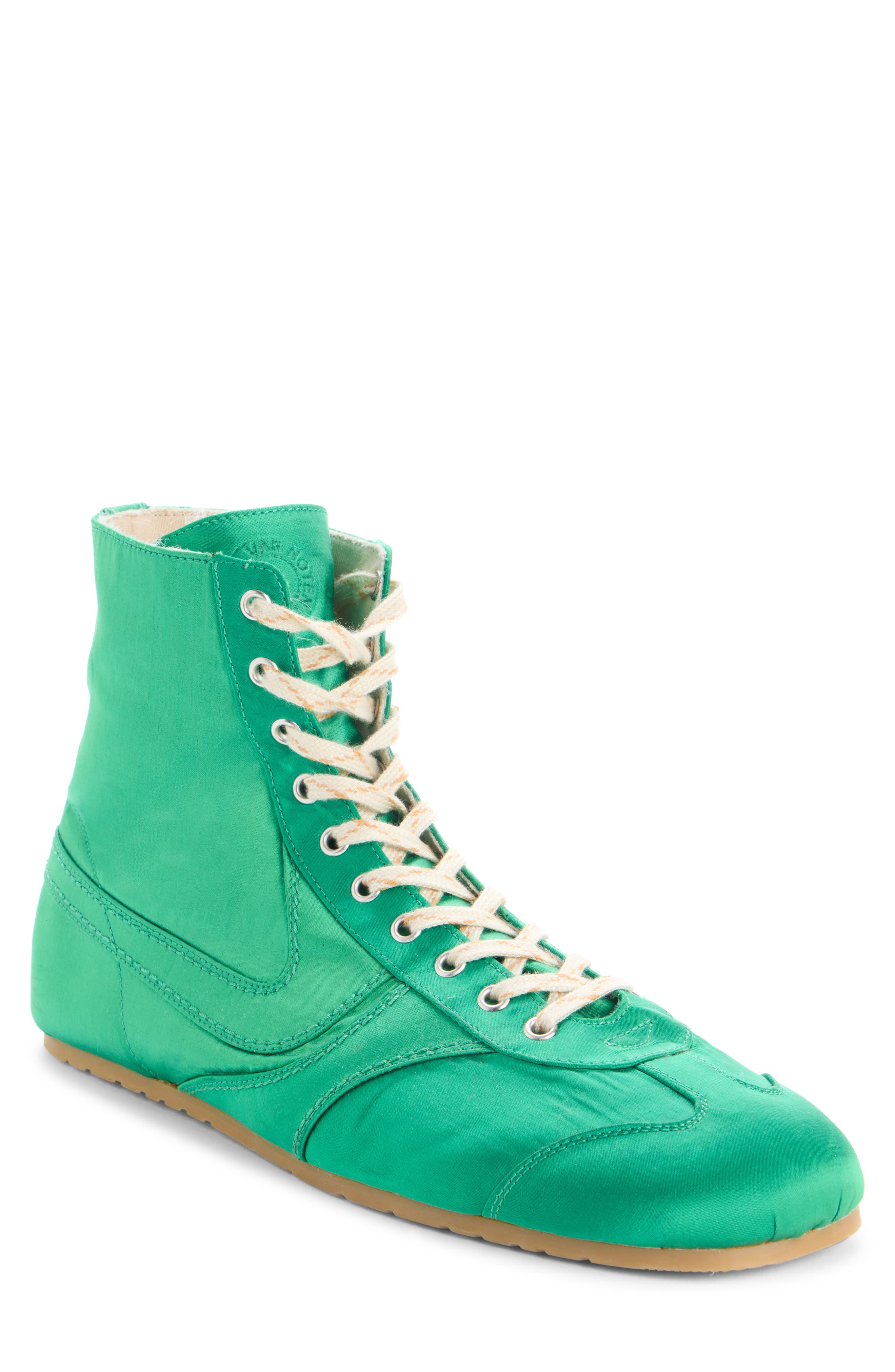 Dries Van Noten Soft & Slim Satin High Top Sneaker, Main, color, Green 604