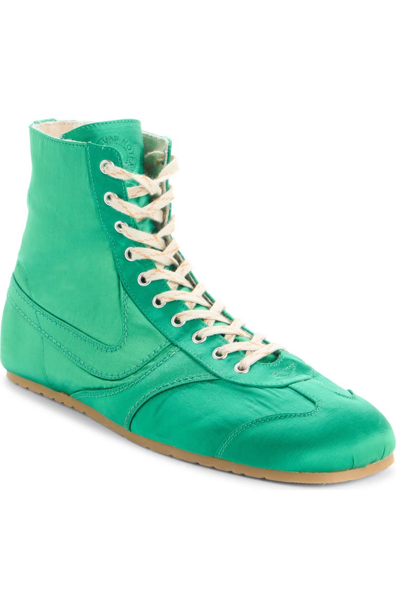 Dries Van Noten Soft & Slim Satin High Top Sneaker, Main, color, Green 604
