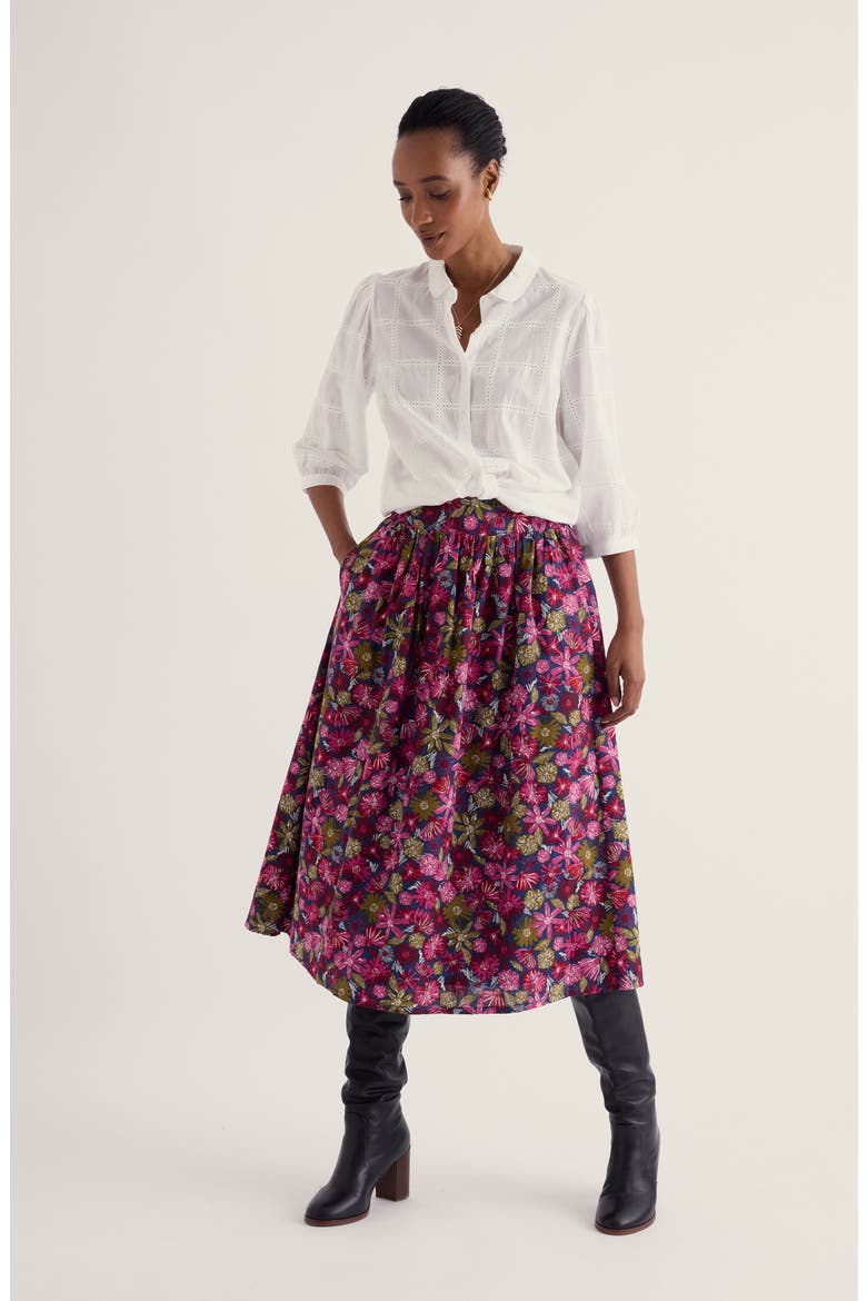 Mevagissey Organic Cotton Midi Skirt, Alternate, color, SKETCHBOOK BLOOMS ROSA