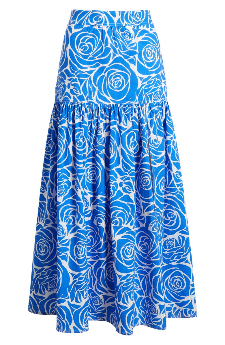 Milly Noemi Rose Tiered Poplin Maxi Skirt, Alternate, color, Blue/ White