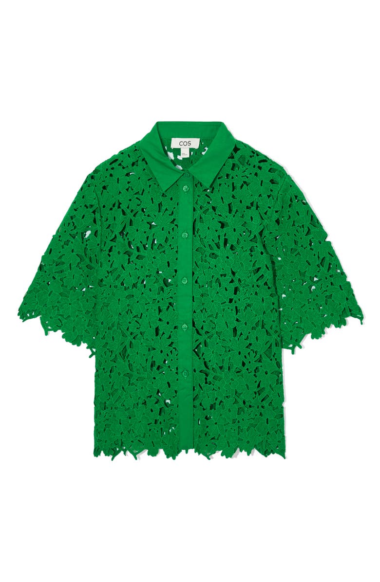 COS Broderie Anglaise Short Sleeve Cotton Button-Up Shirt, Main, color, 