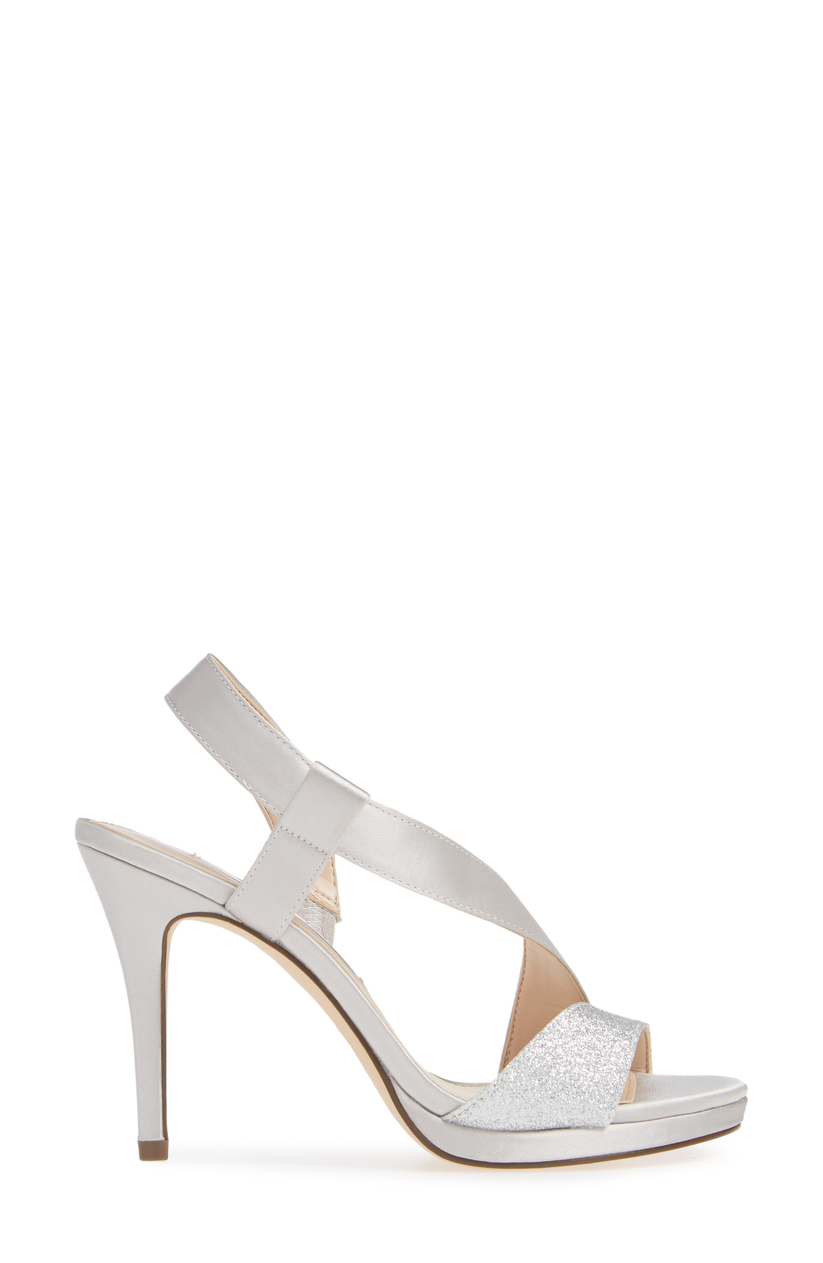 Robina Asymmetrical Sandal, Alternate, color, SILVER SATIN