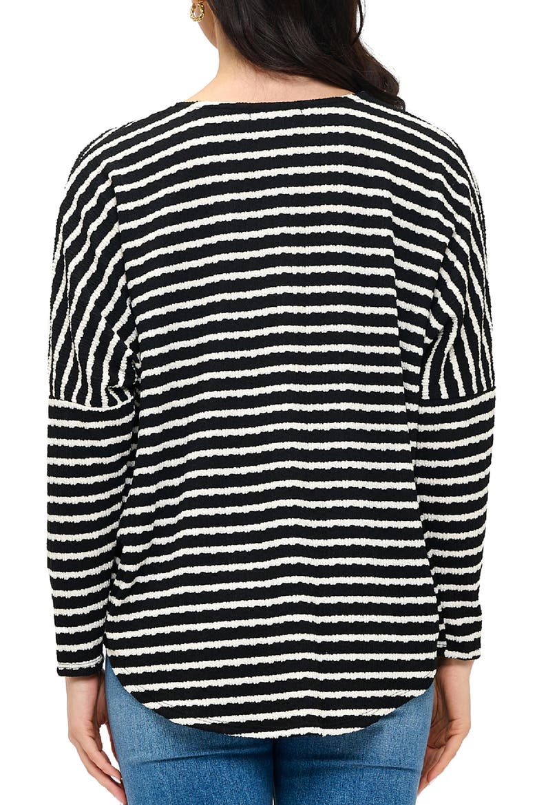 Quarter Zip Drop Shoulder Rib Long Sleeve Top, Alternate, color, BLACK/ WHITE
