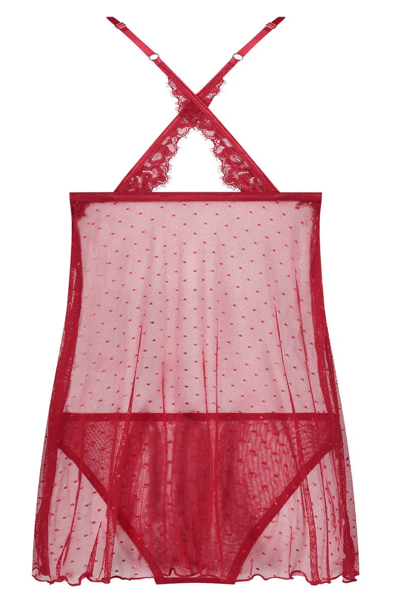 Hunkemöller Charlotta Dot Mesh & Lace Chemise & Briefs Set, Alternate, color, 