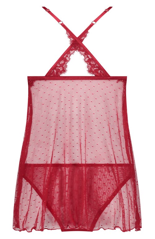 HUNKEMOLLER HUNKEMÖLLER CHARLOTTA DOT MESH & LACE CHEMISE & BRIEFS SET 