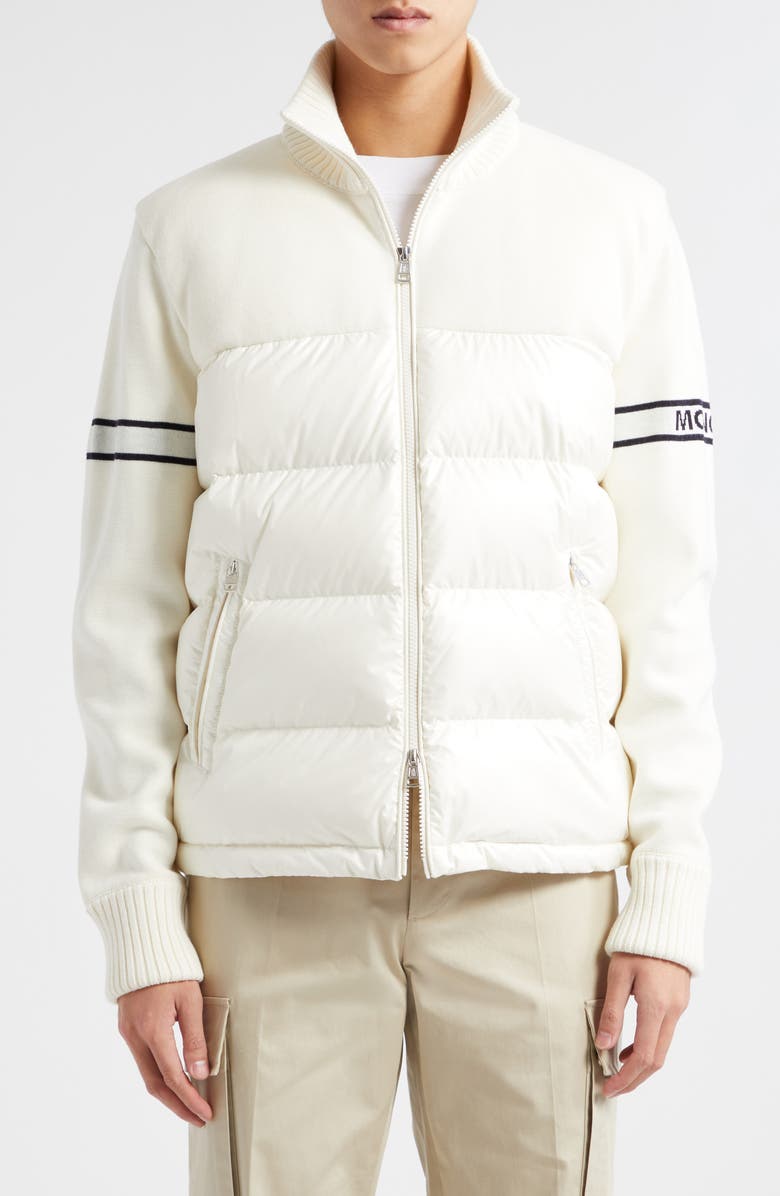 Moncler Wool Blend Puffer Cardigan, Main, color, 