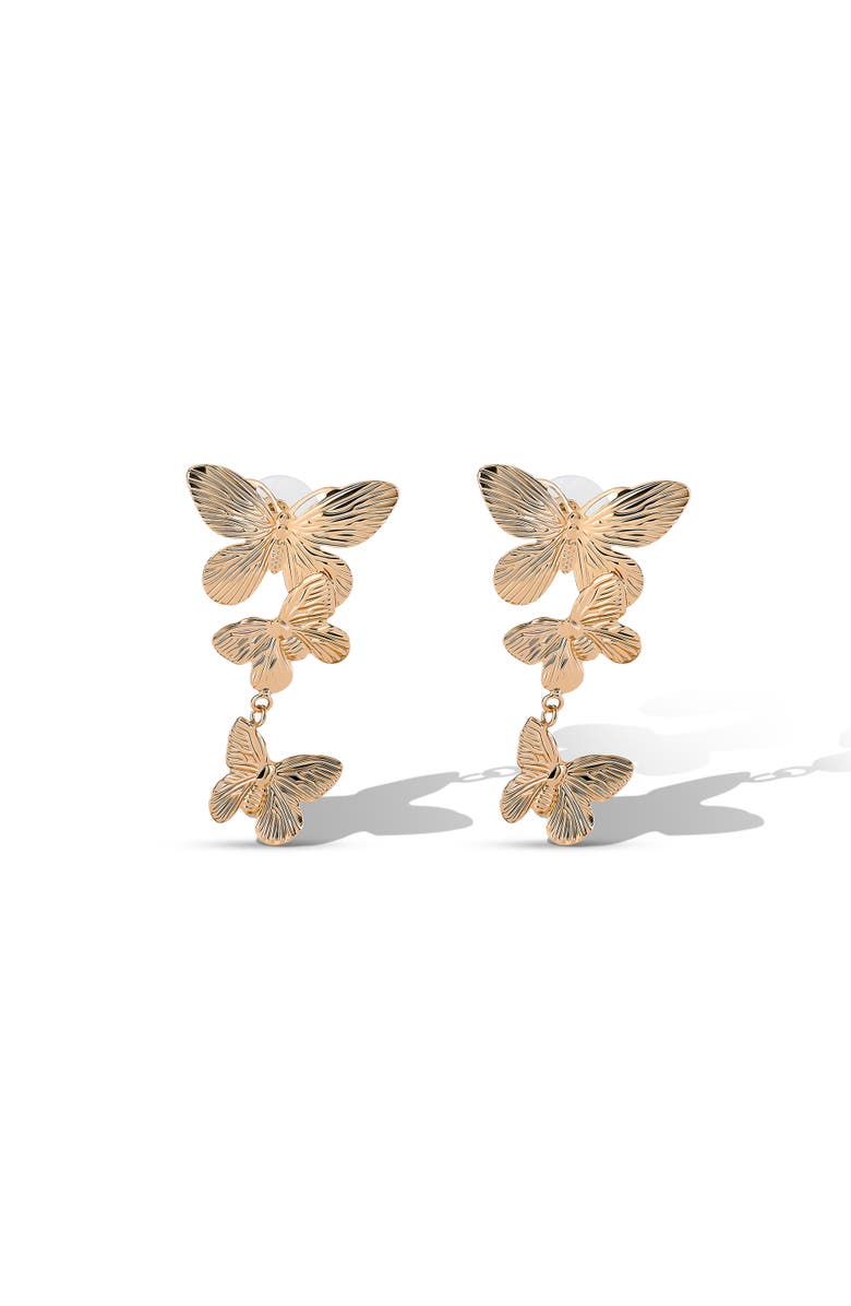 Jessica Simpson Cluster Butterfly Drop Earrings in Gold-Tone, Main, color, Gold