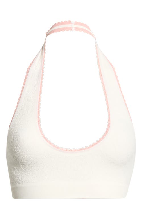 Free People Intimately FP Sweet Point Seamless Halter Bralette in White Alyssum Combo at Nordstrom, Size Medium/large