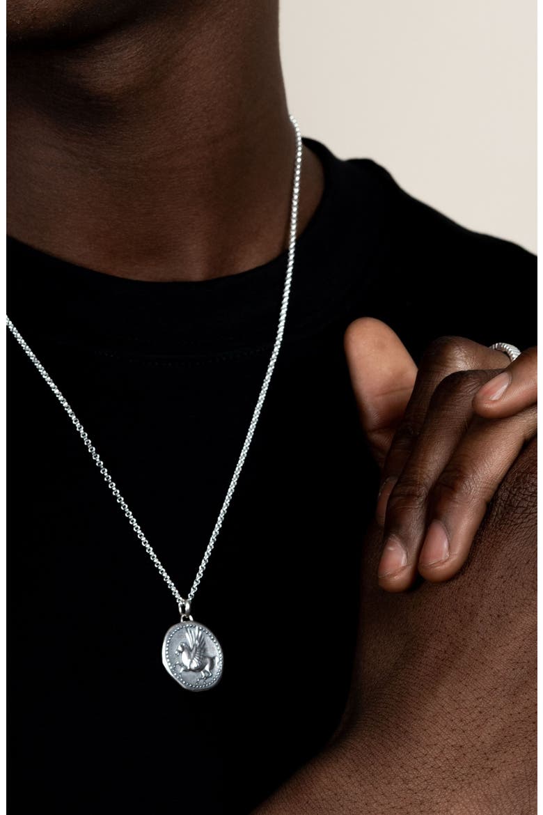Men's 'Overcome and Thrive' Pegasus Talisman Necklace, Alternate, color, Sterling Silver