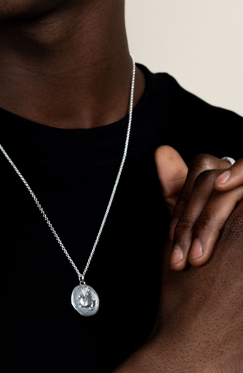 Dower & Hall Men's 'Overcome and Thrive' Pegasus Talisman Necklace, Alternate, color, Sterling Silver