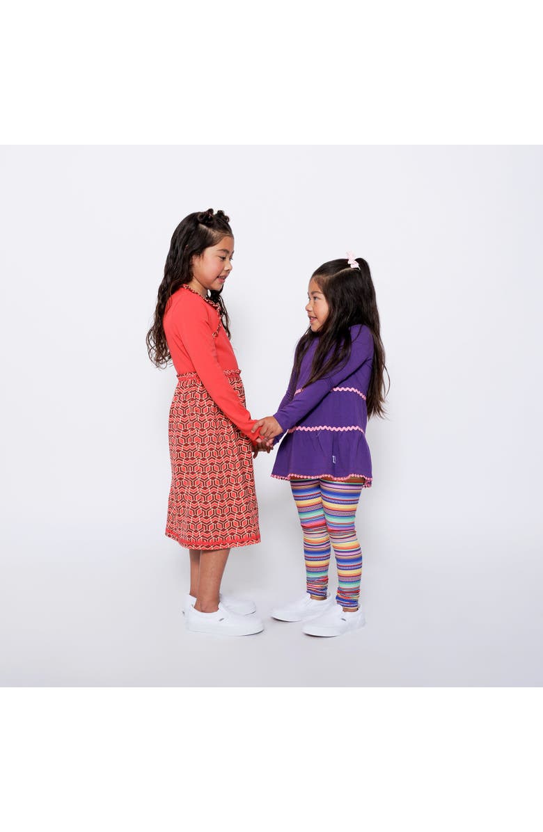 Mixed Up Clothing Girls Long Sleeve Ruffle Trim Dress, Alternate, color, Red Multicolor