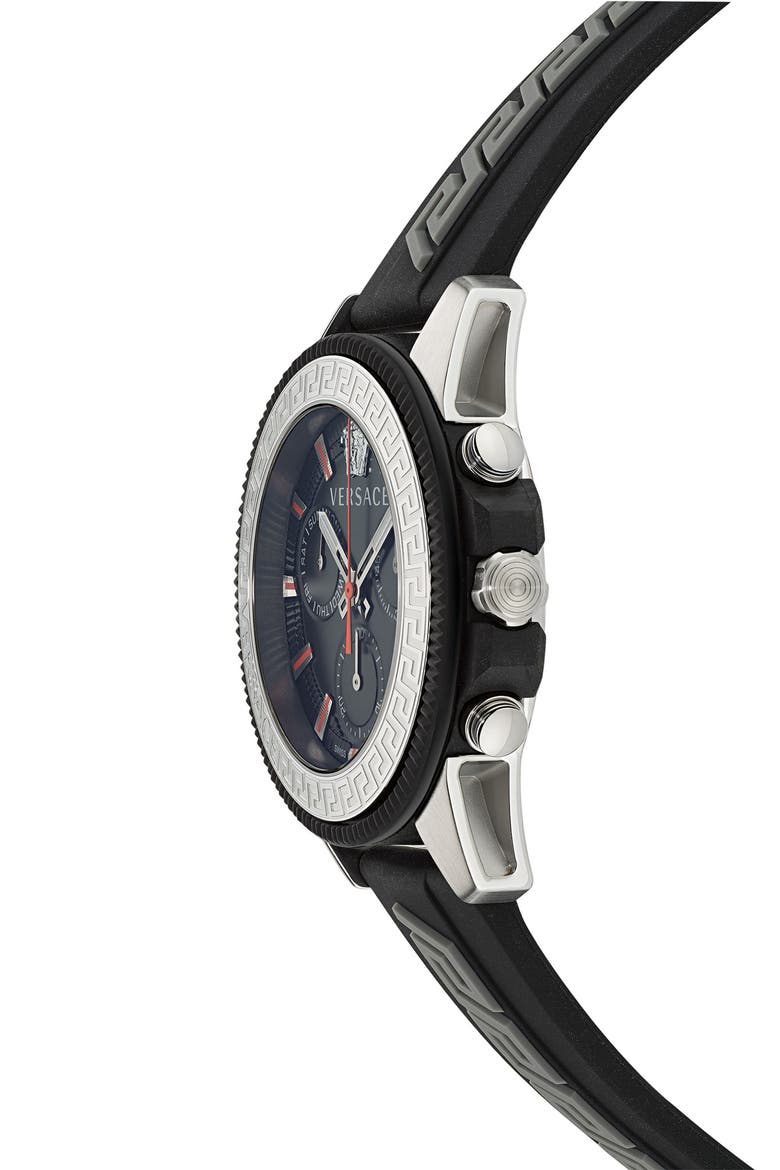 Greca Action Chronograph Silicone Strap Watch, 45mm, Alternate, color, IP STAINLESS STEEL/ BLACK