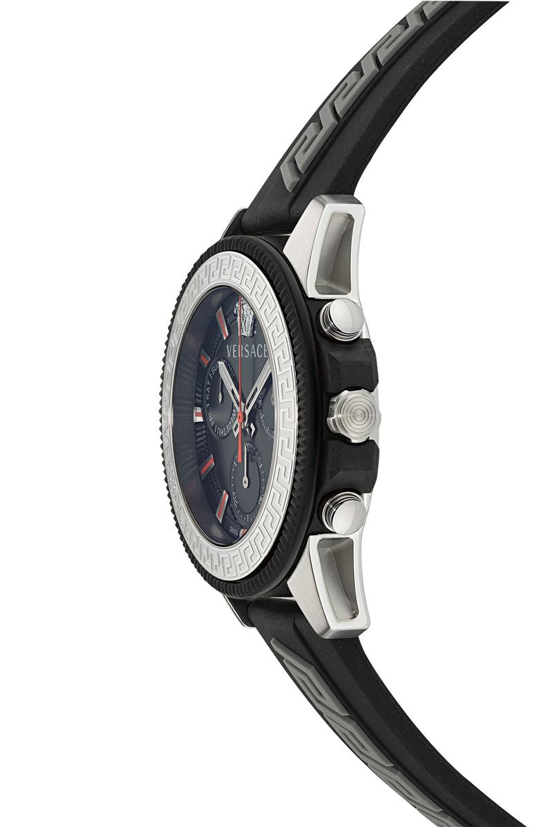 Versace Greca Action Chronograph Silicone Strap Watch, 45mm, Alternate, color,
