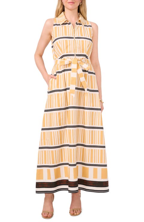 Zip Front Sleeveless Cotton Maxi Sundress
