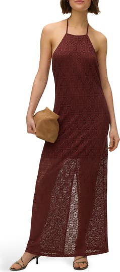 VERO MODA stretch lace Halter neck Maxi Dress in orange