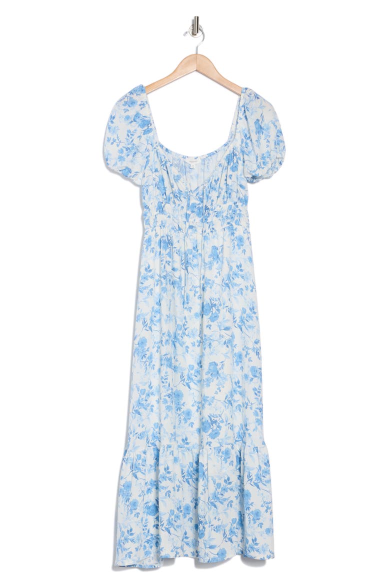 Floral Puff Sleeve Midi Dress, Alternate, color, BLUE MULTI