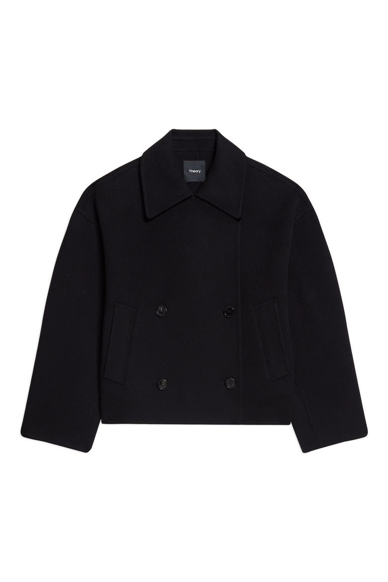 Double Breasted Wool Blend Peacoat, Main, color, BLACK - 001