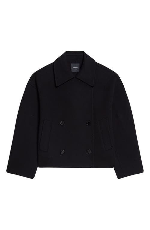Theory Double Breasted Wool Blend Peacoat In Black - 001