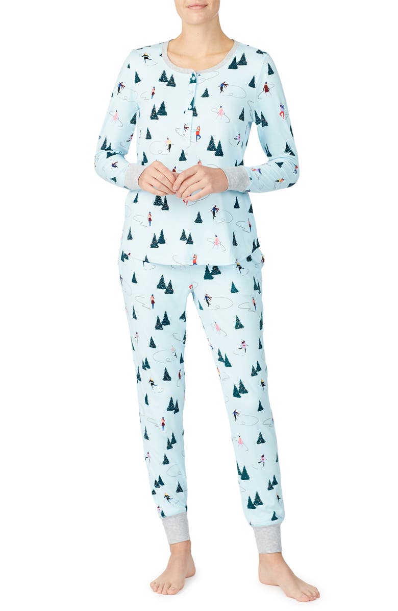 Kate Spade New York print brushed jersey pajamas, Main, color, 