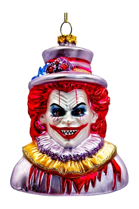 Horror Clown Top Hat Glass Ornament