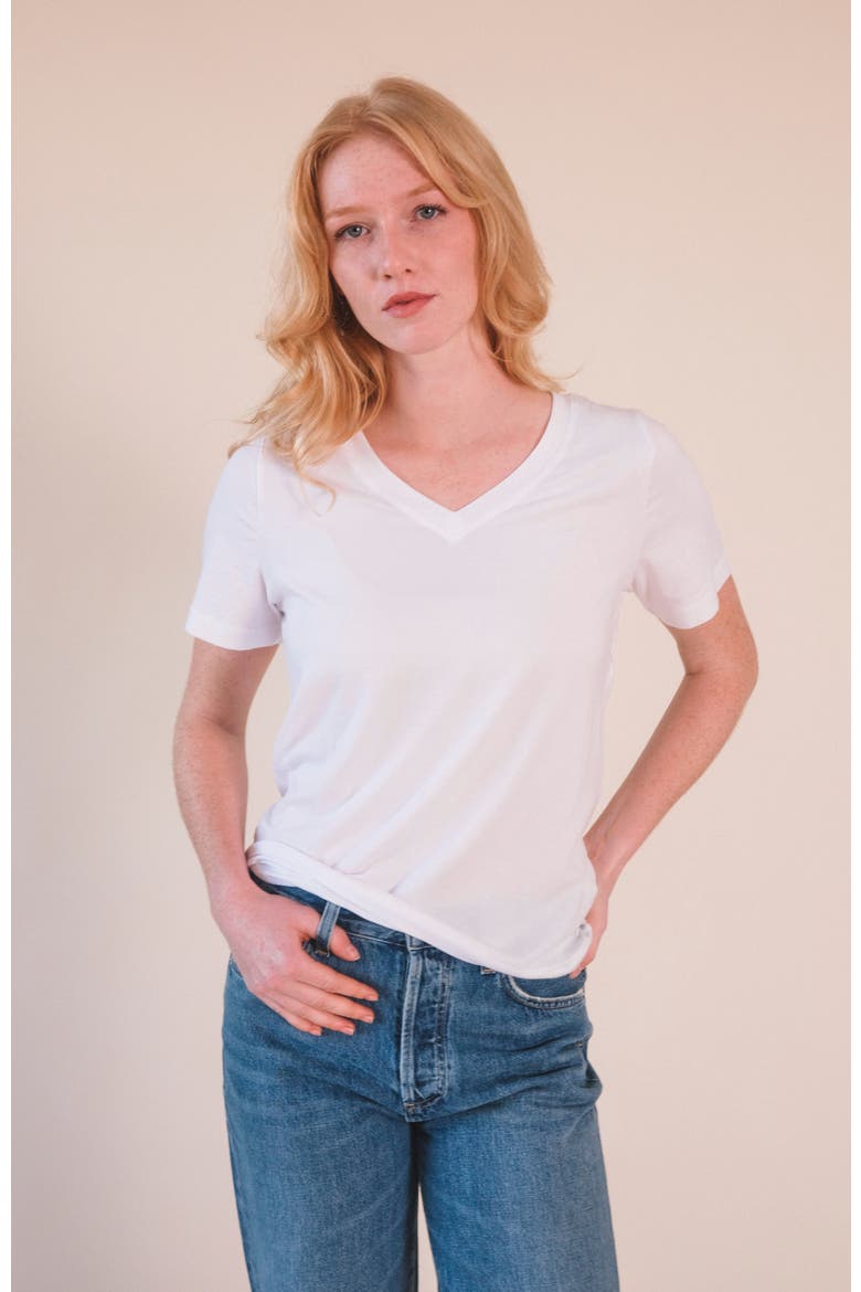 Louise Organic Cotton + Tencel  V-neck Tee, Alternate, color, White
