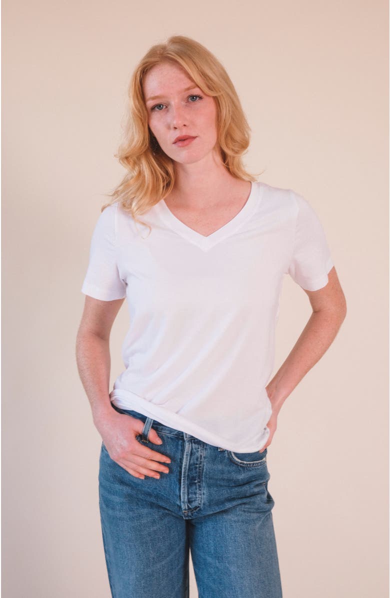 POPLINEN Louise Organic Cotton + Tencel  V-neck Tee, Alternate, color, White