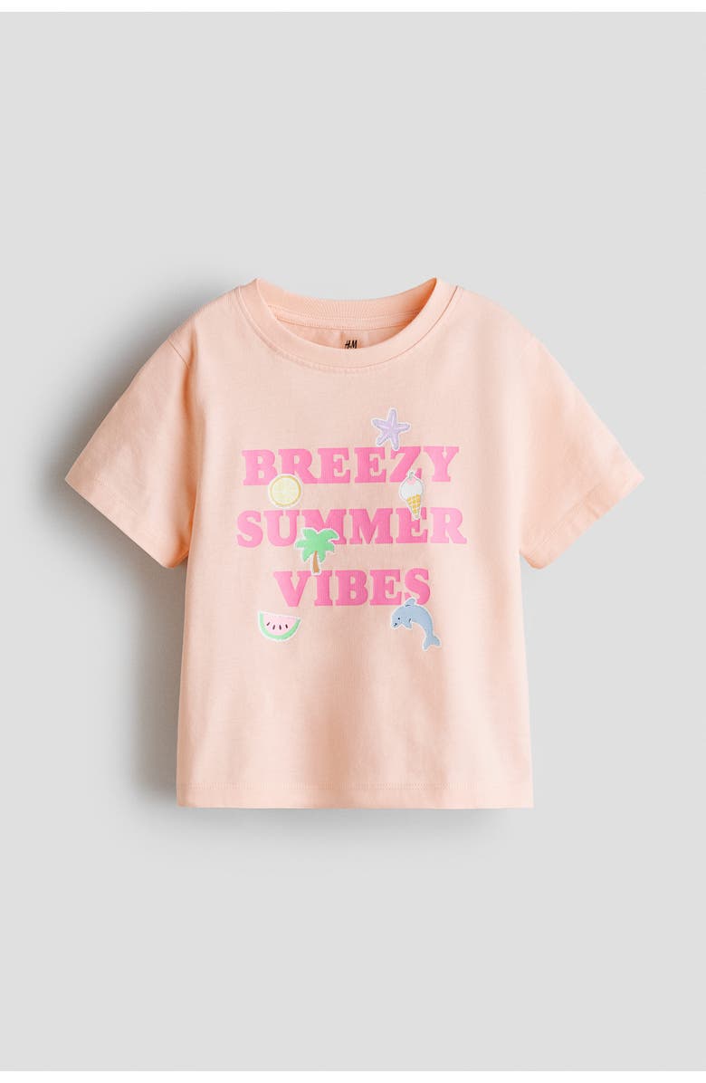 H&M Printed T-shirt, Main, color, Peach Pink/Summer