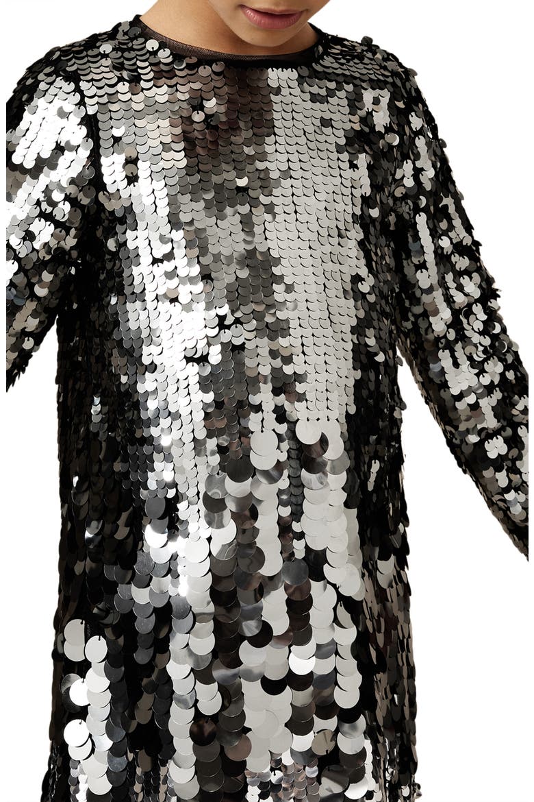 Kids' Paillette Long Sleeve Dress, Alternate, color, SILVER