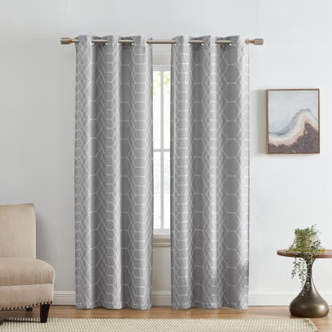 Kendal Geometric Embroidered Blackout Window Curtain Panel, Set Of 2