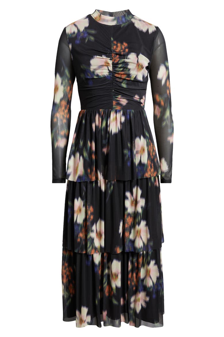 Tiered Ruffle Floral Print Long Sleeve Dress, Alternate, color, BLURRED FLOATING FLORA