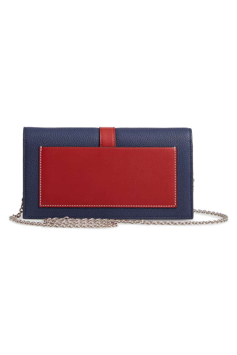 Leather Wallet on a Chain, Alternate, color, MARINE/ BRICK RED