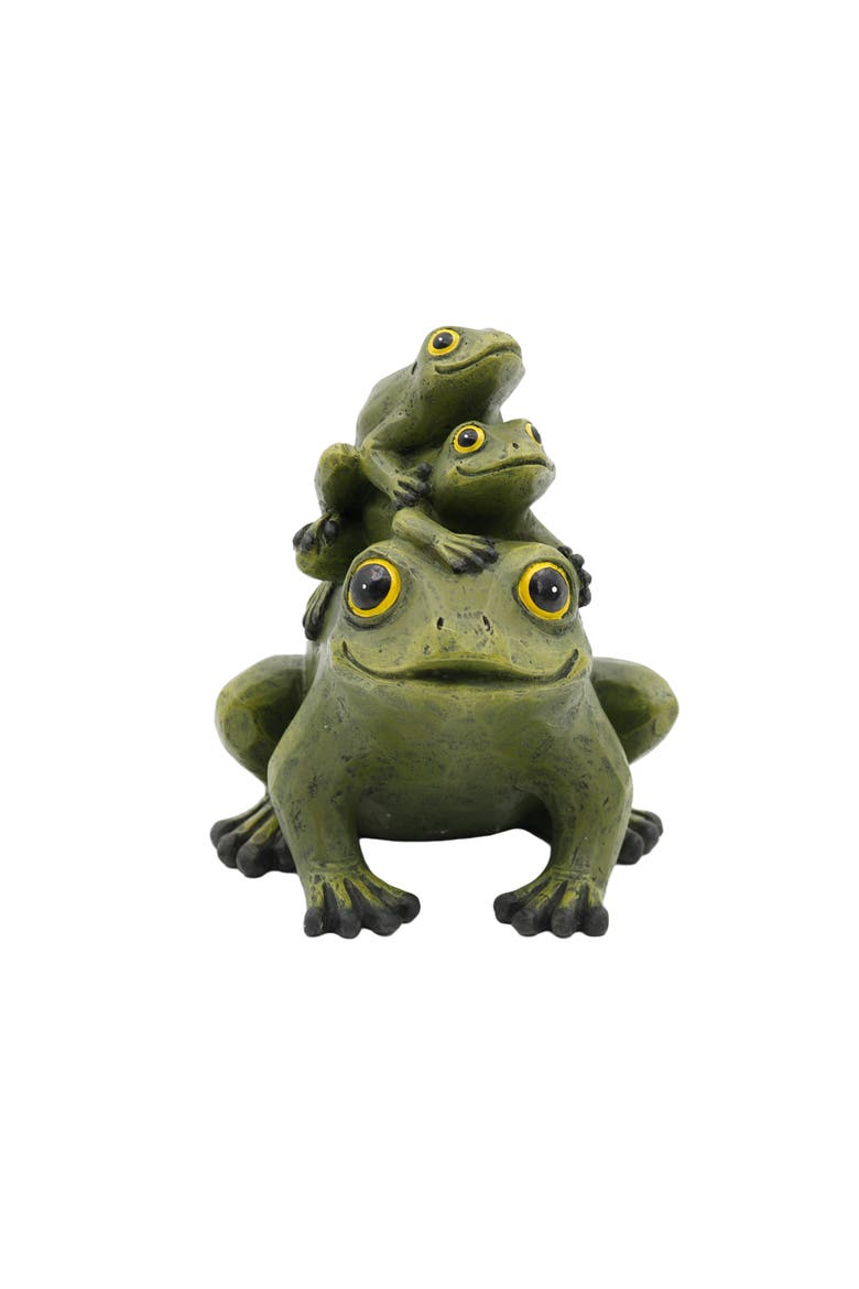 Resin Stacked Green Frog Figurine Garden Accents for Spring Home Decor, Alternate, color, Green