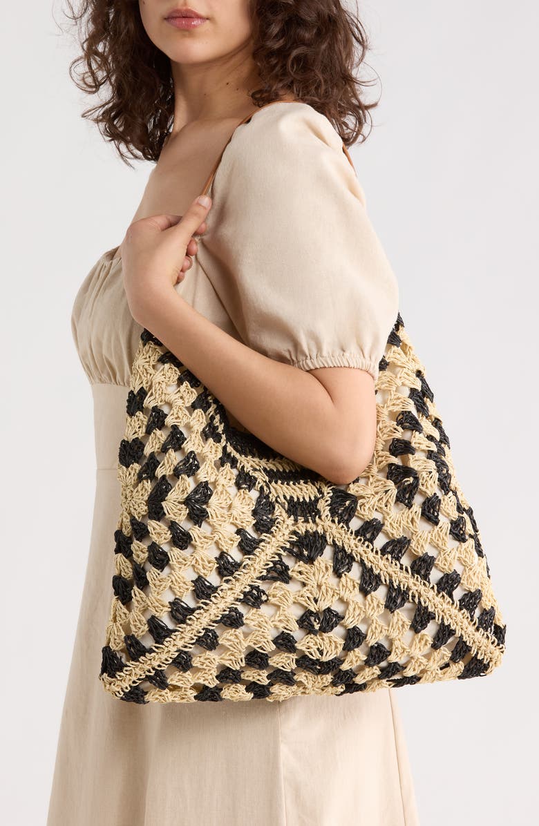 Dolce Vita Bloom Straw Shoulder Bag, Alternate, color, Black/ Natural