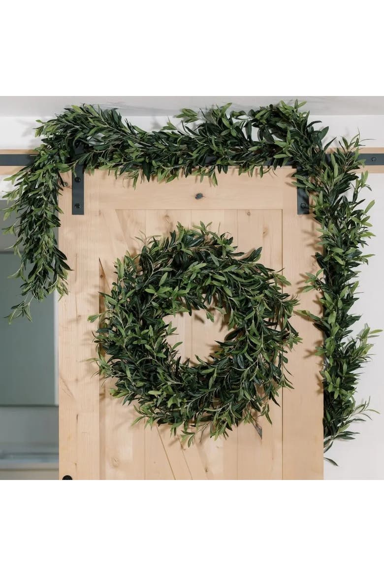 30" Artificial Olive Leaf Wreath, Alternate, color, Green