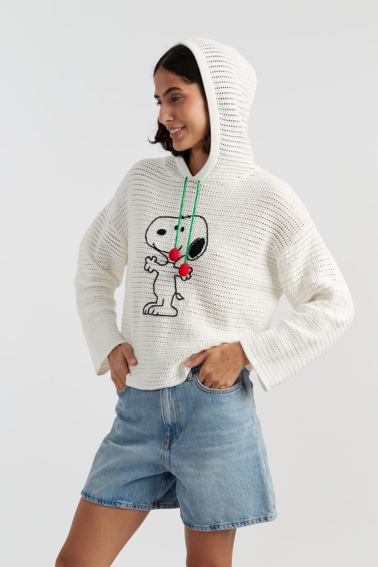 Cotton Snoopy Crochet Hoodie, Alternate, color, Cream