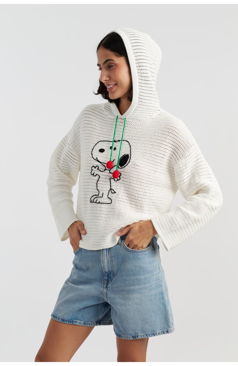 Chinti & Parker Cotton Snoopy Crochet Hoodie, Alternate, color, Cream