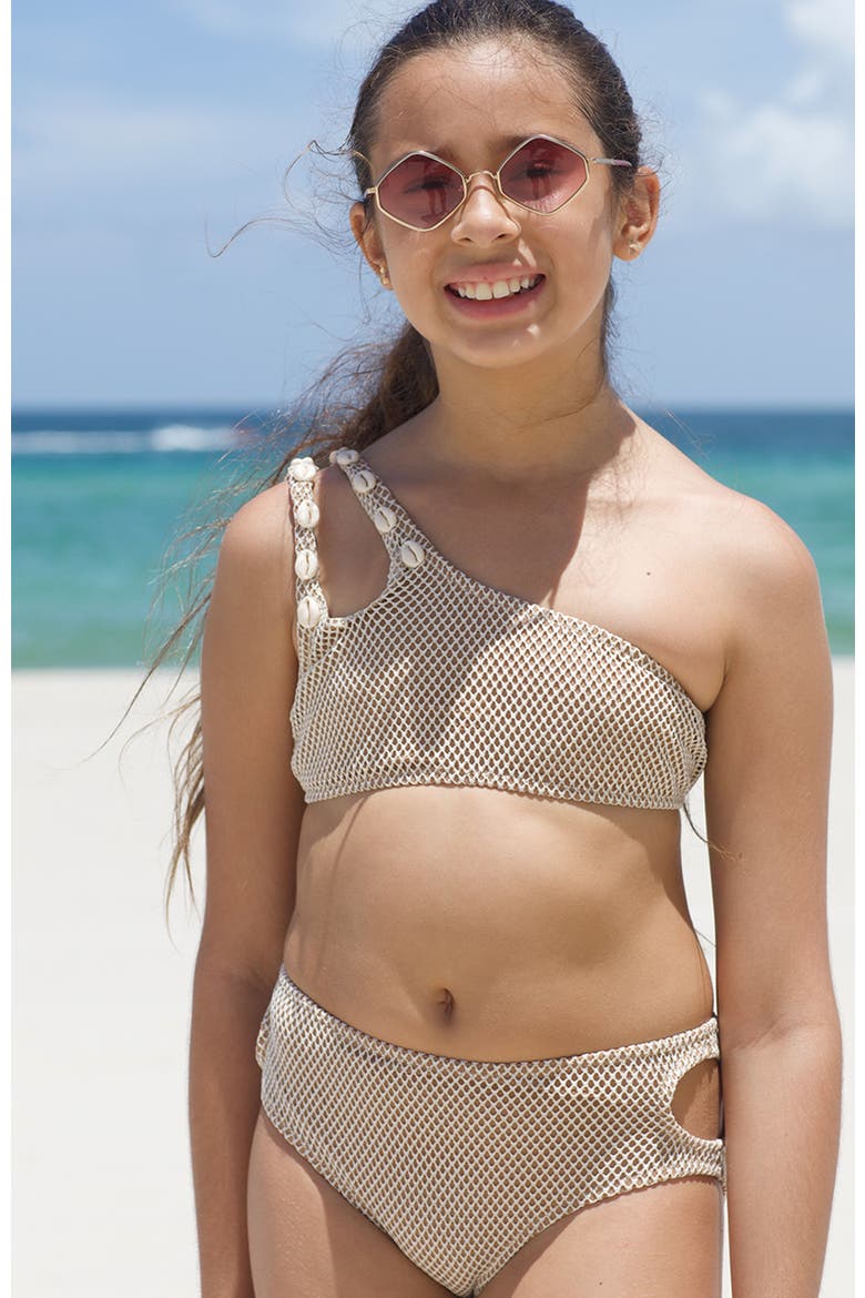 Kids' Double Strap Mesh Design Two-Piece Swimsuit, Alternate, color, Beige