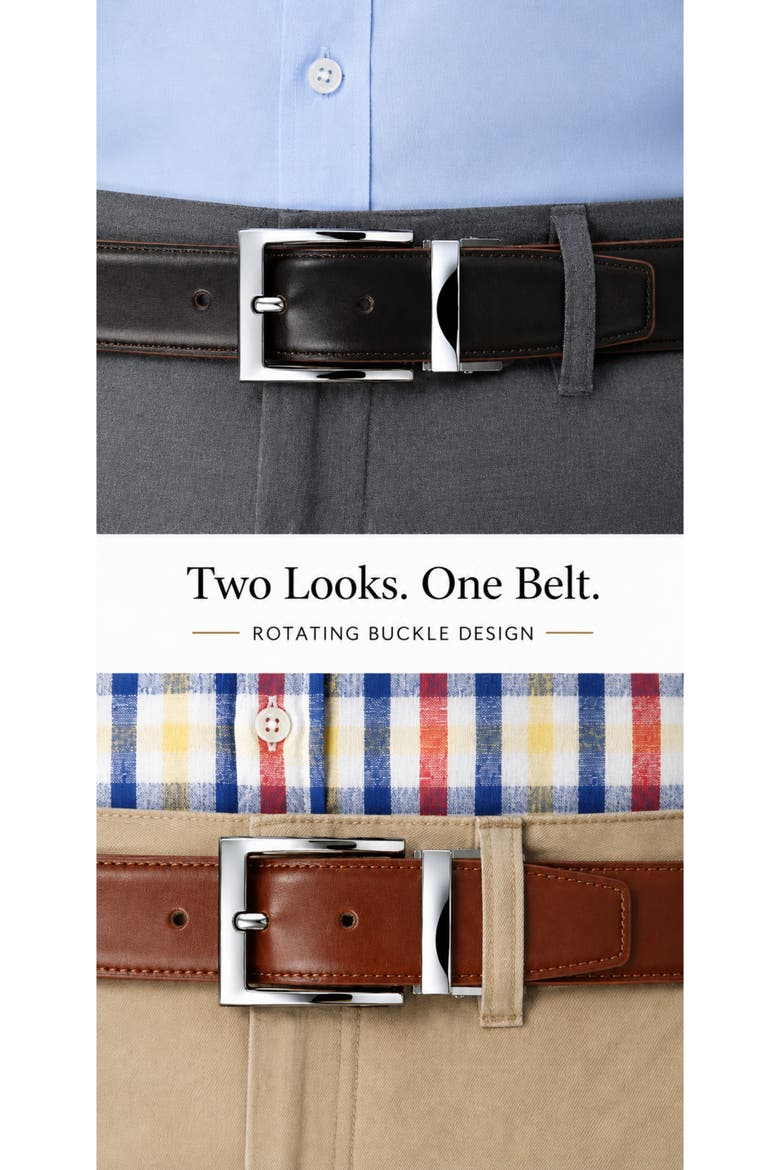 Reversible Leather Belt with Rotating Buckle, Alternate, color, Burnt Umber/Black