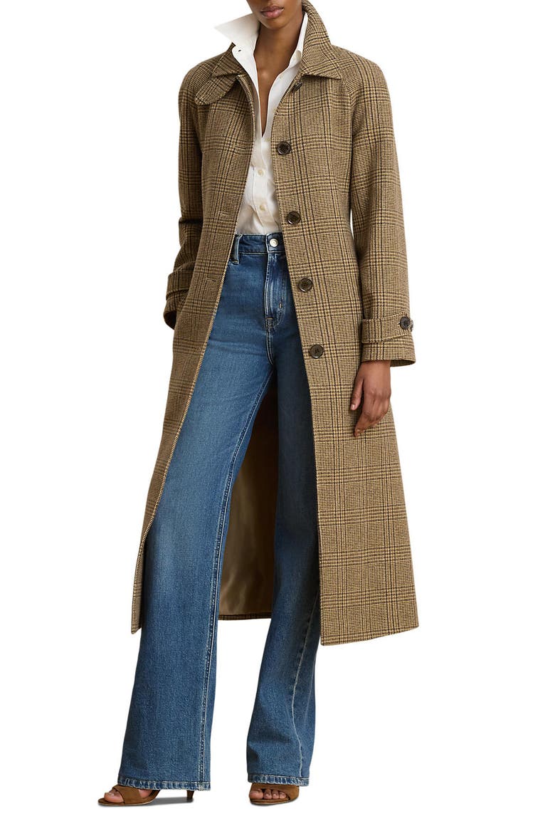 Wool Blend Trench Coat, Main, color, HAZEL PLAID